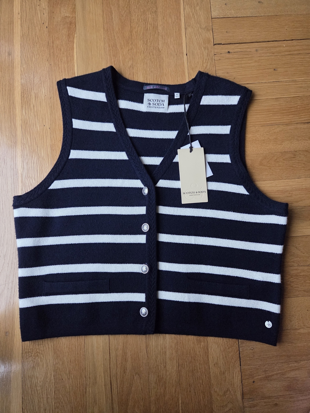 Scotch & Soda Amsterdam Navy/White Button Sweater Vest NWT XL